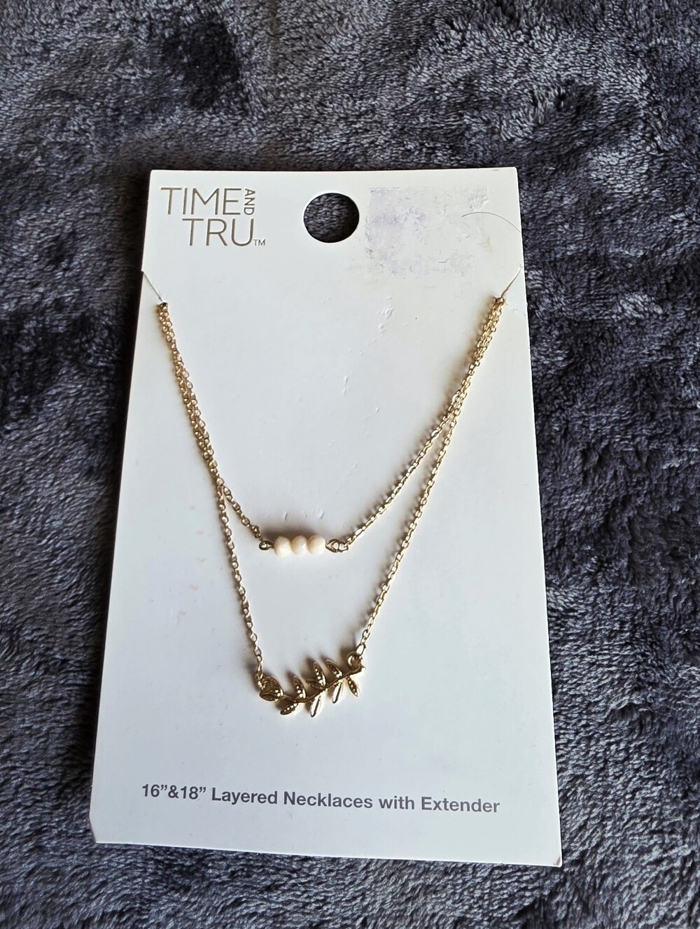 New Duo Time and Tru Women's Imitation Gold Layered Glass Bead & Leaf Necklaces